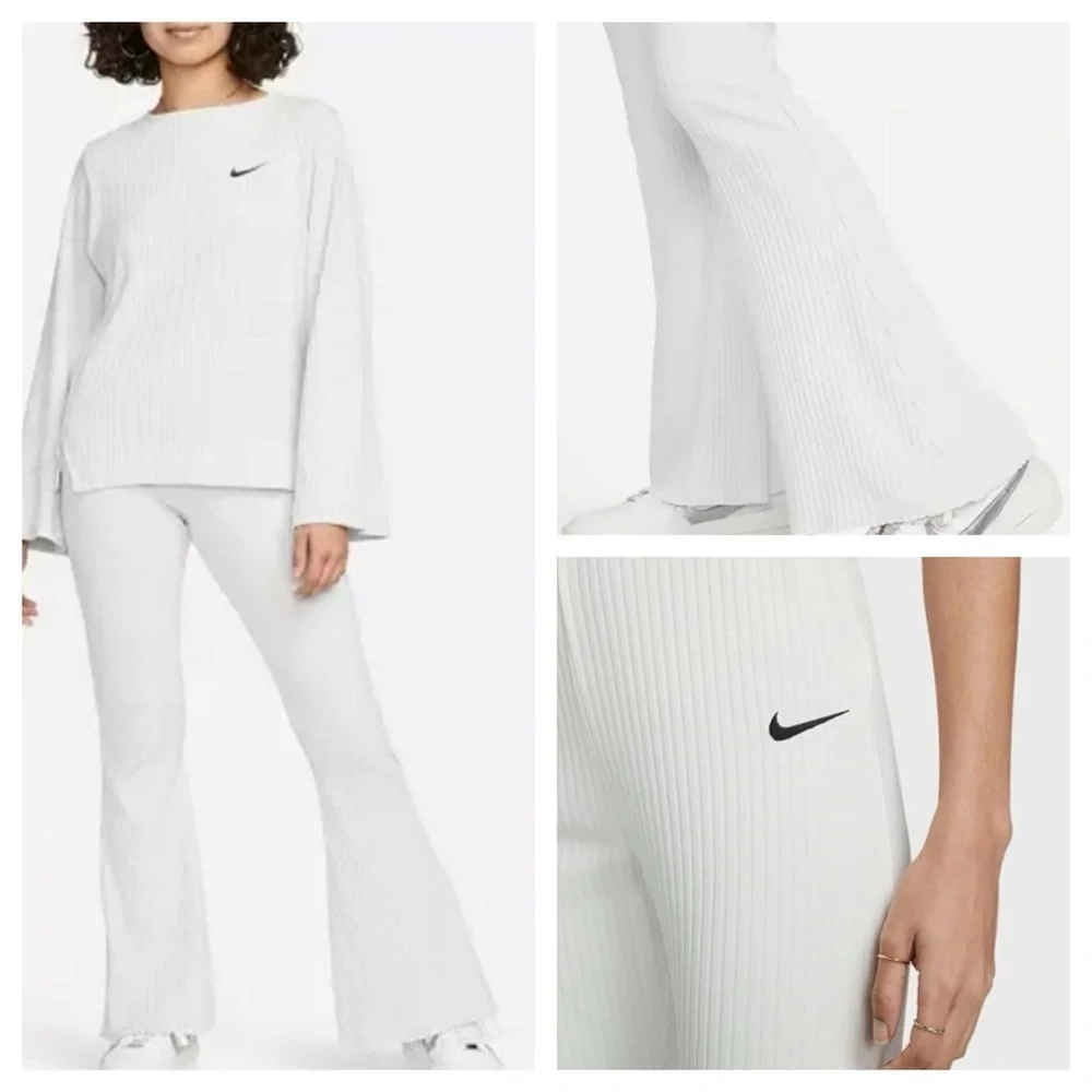Nike Women's Sportswear High Waisted Ribbed Jersey Pants Ligtht Gray Small - Picture 3 of 10